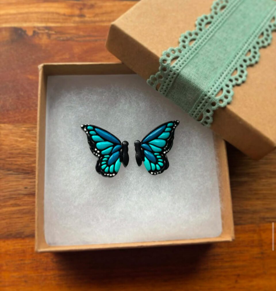 Blue Monarch Butterfly studs